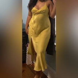 Yellow Zara Slip Dress with Slit.